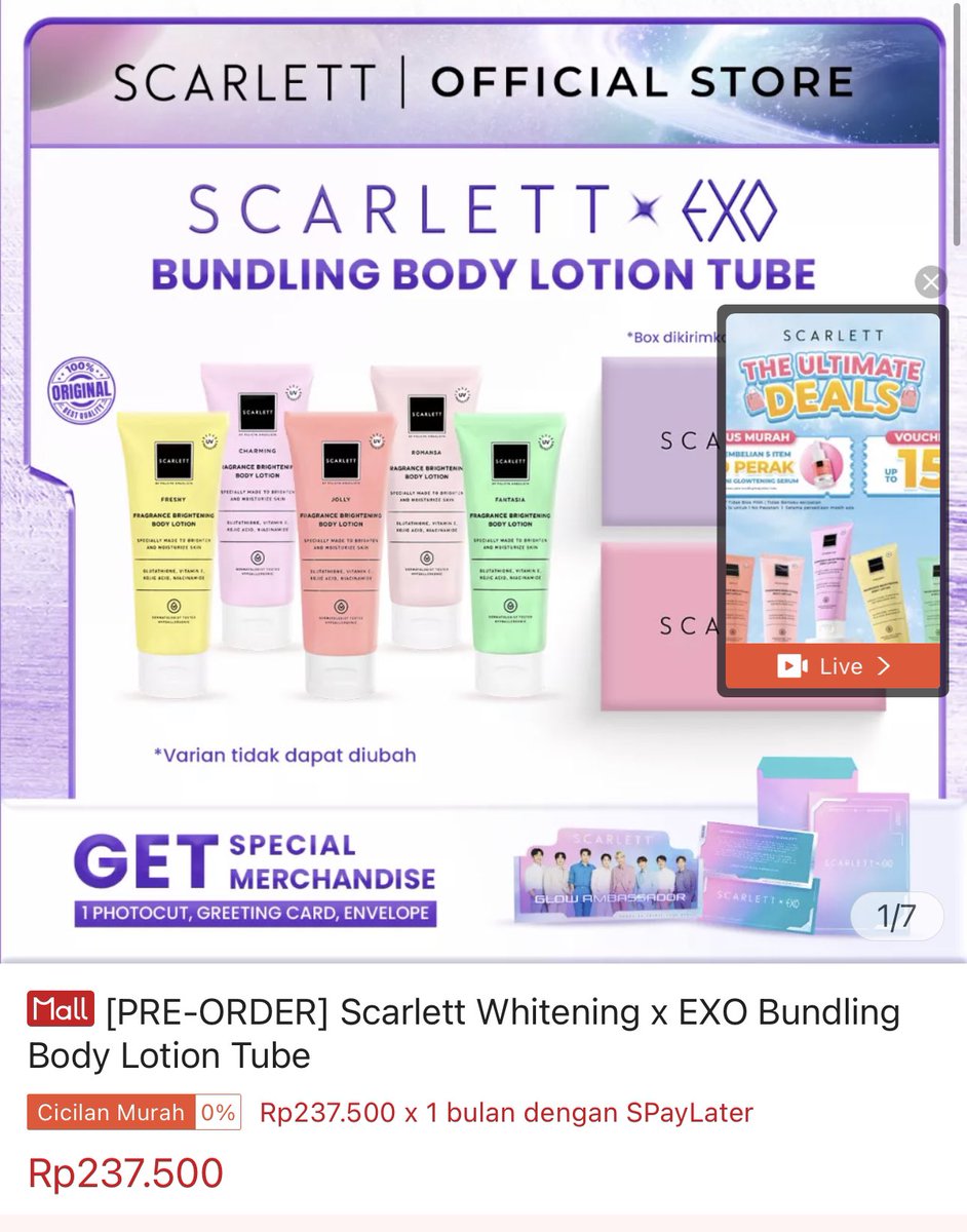 Scarlett Whitening x EXO Bundling Body Lotion Tube 
shope.ee/A9mg0TsLCa