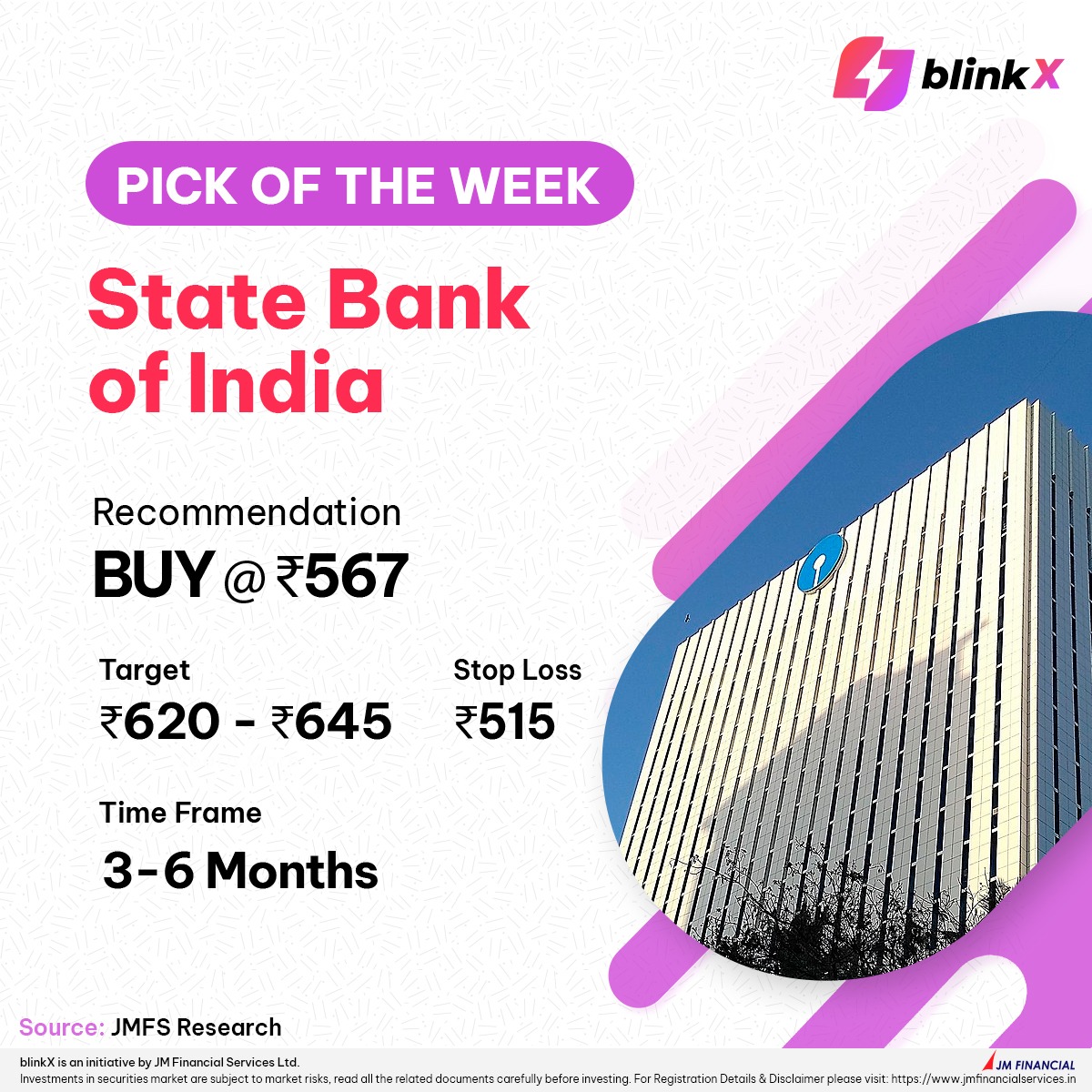 Pick of the week
BUY – State Bank of India

#StockMarkets #stocks #sharemarketindia #investing #Investment #Investor #SBI  #blinkX #getblinkX