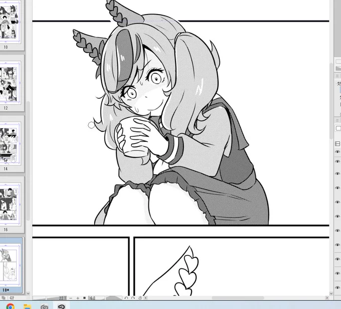 おは進捗。 キャラのペン入れまで終わったのでトーン作業入りました。