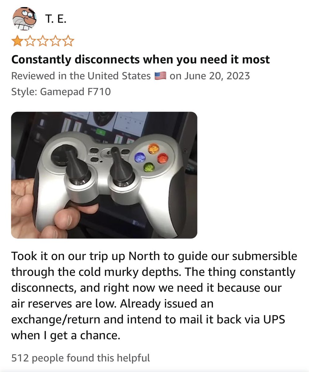 Ain’t no way they left this review on this controller. 😅😅😅😅😅😅 #submarinemissing #Titanic #TitanicRescue #submarine #Submersible