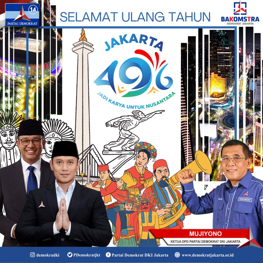 PDemokratjkt's tweet photo. Dirgahayu Jakarta!

Tetaplah menjadi kota kemenangan, menjadi kota global untuk semua warga Jakarta. Menjadi tempat yang nyaman, aman dan berkeadilan. Menjadi tempat yang hebat untuk hidup, bekerja, dan bertumbuh kembang dengan baik.

#DemokratS14P
#KemenanganBersama2024 https://t.co/CBBnKxZOSh