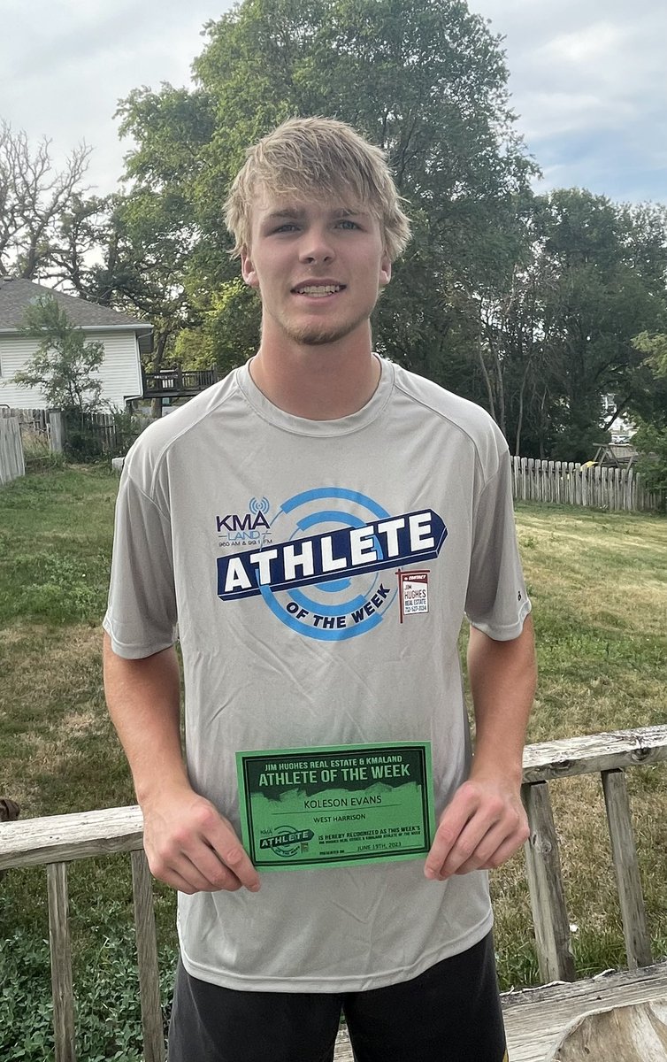 <a href="/KMASports/">KMA Sports</a>  thanks Jim Hughes Real Estate &amp; KMAland for supporting the Athlete if the week!  
Congrats <a href="/KolesonEvans33/">Koleson Evans</a>