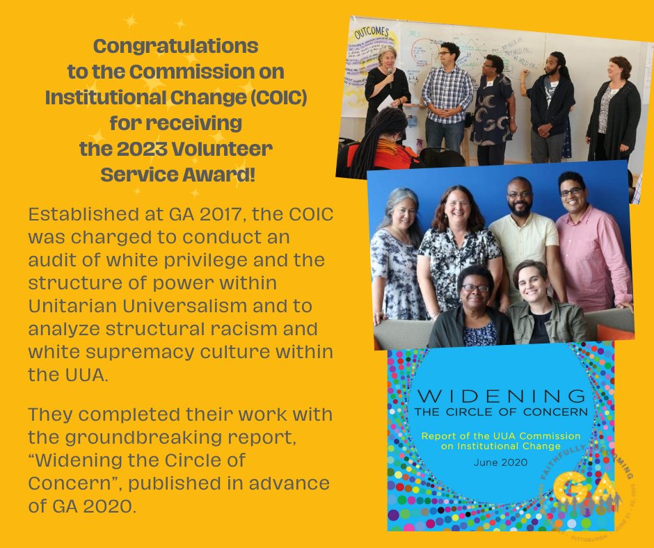 sfrederickgray's tweet photo. #UUAGA I am proud to recognize the Commission on Institutional Change as the recipient of the 2023 Volunteer Service Award for extraordinary and vital service to the @UUA.  

Learn more about this important award at https://t.co/tRuPdm5inM. https://t.co/tCWuNUjryT