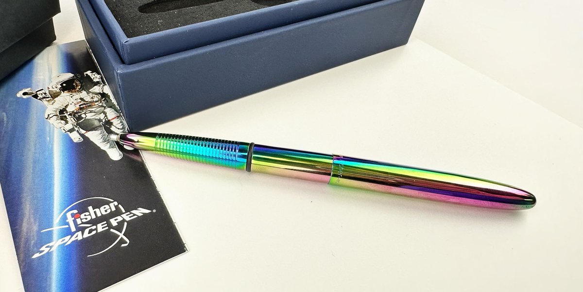 Katie's STAFF PICK: 'The Fisher Space Pen Titanium Rainbow Bullet pen is very colorful, AND it can go to space. I love it.' -Katie // Be prepared in case you get the chance to have a galactic adventure: penchalet.com/fine_pens/ball… #spacepen #rainbowpen #fisherspacepen #penchalet #pen