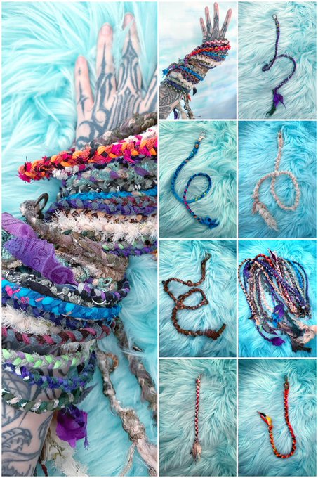 1 pic. 15 new friendship braids are up! 
My wasteland "Bangles&Dangles" .... wrist wraps, neck adornments