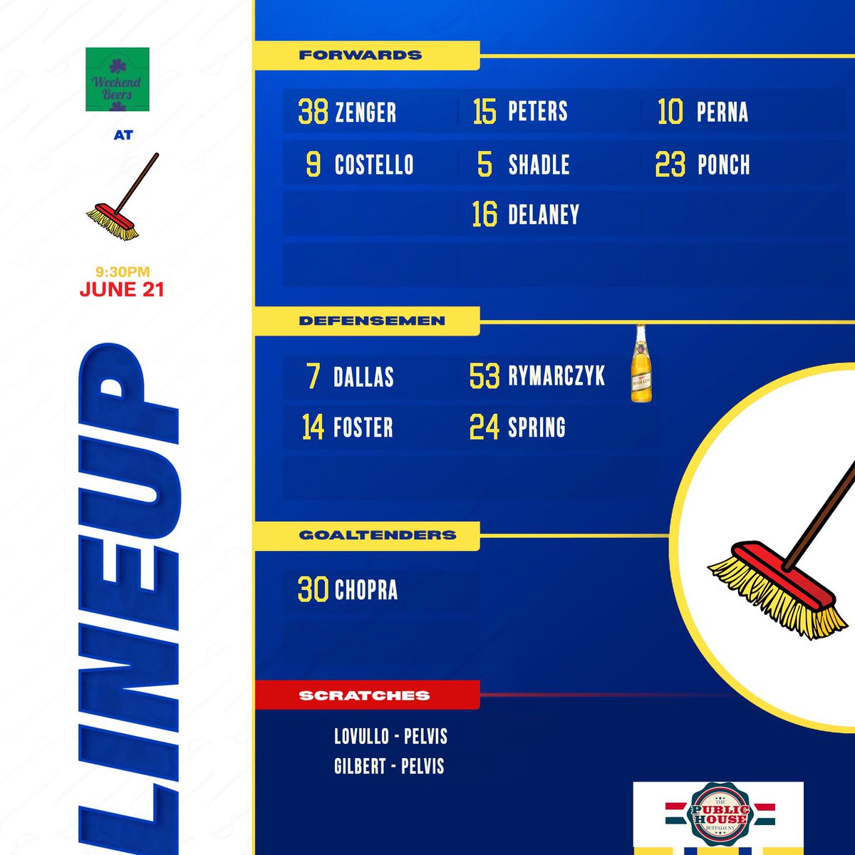 TBroomstackers's tweet photo. 20 minutes until puck drop. Here’s tonight’s platoon #BroomOut https://t.co/rZHZAwKVYV