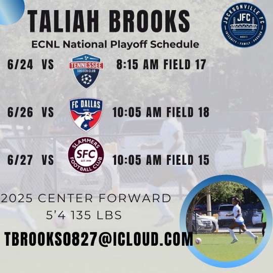 WE ARE BACK ONCE AGAIN🔥🔥😎 Can’t wait to play these amazing teams and battle throughout this event!!! I’m so excited for all the hard work we put in to be back at play offs. See you in Cali✈️✈️🛫 #ecnl #jfc07ecnl #ecnlplayoffs #JFC #LFG