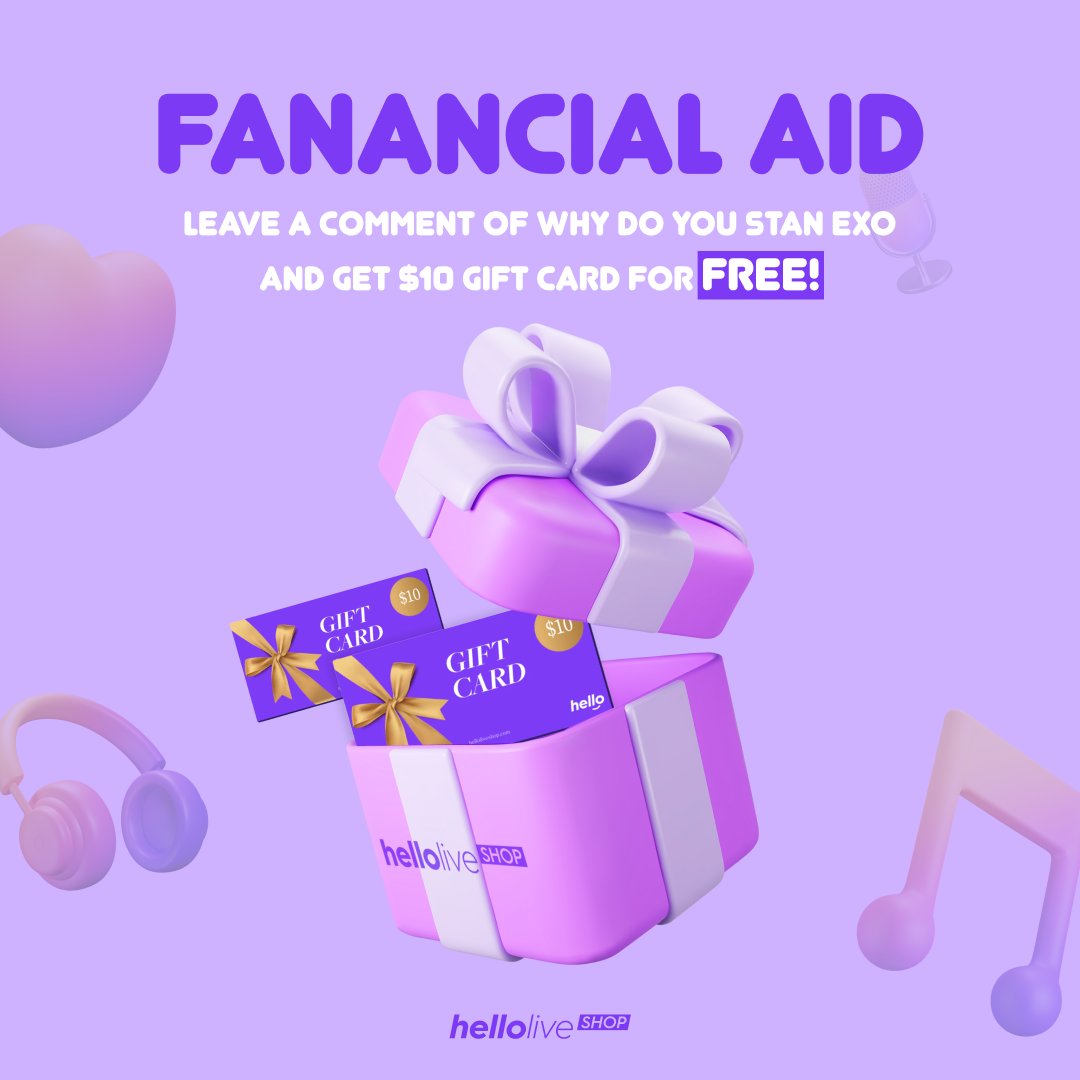 #helloliveSHOP_FANancialaid

Leave a comment of why do you stan EXO
and Get $10 hellolive SHOP Gift Card for FREE💜

💜Rule
- 2 Winners
- Like this post and follow us @hellolive_shop
- Tag your friends and leave comments of why do you stan EXO!

💜Winner announcement 
June 29