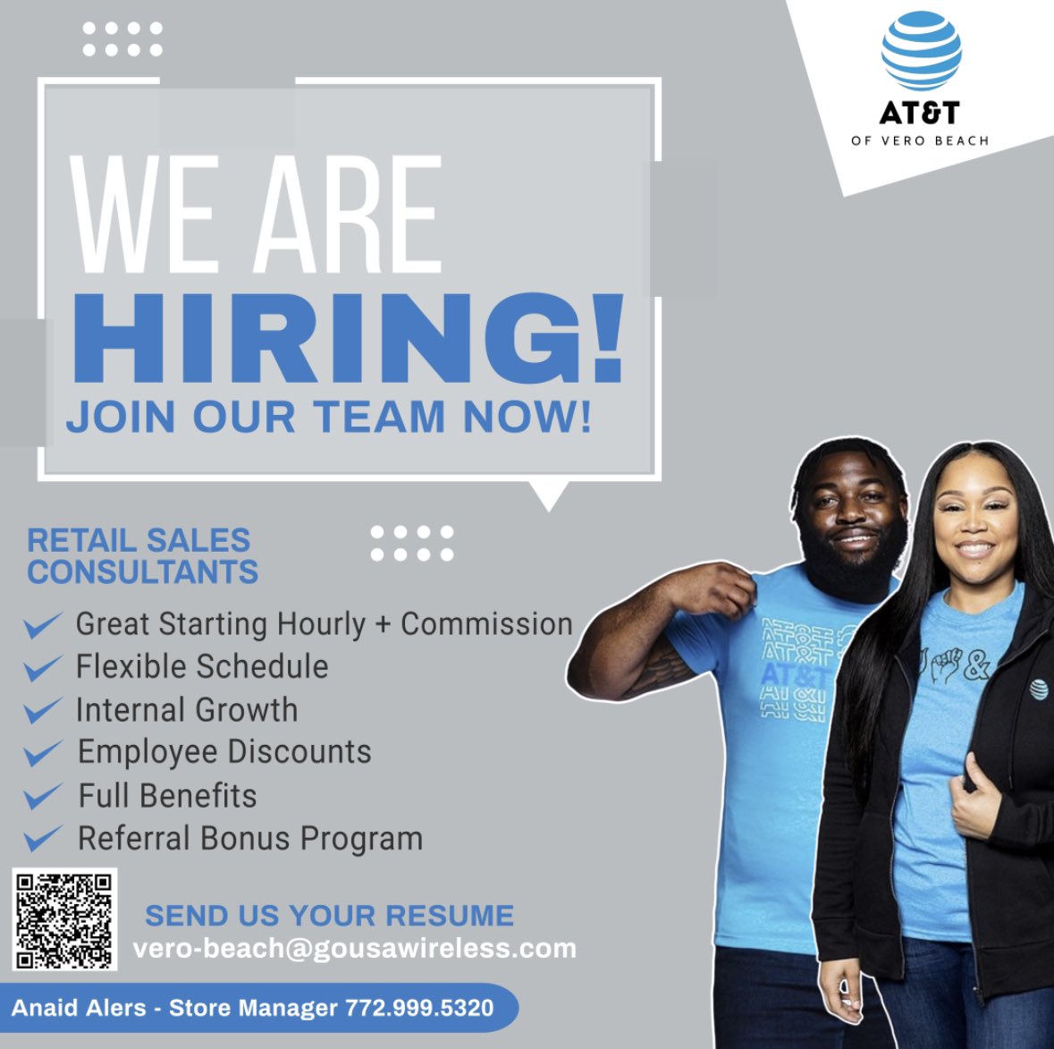 ThePalleschi's tweet photo. Join The Best ATTAR Team In Florida. Now Hiring For Full Time Retail Sales Consultants At Our Vero Beach Location. #USAWireless #LifeAtATT #District15Outlaws https://t.co/d12sQjhUe2
