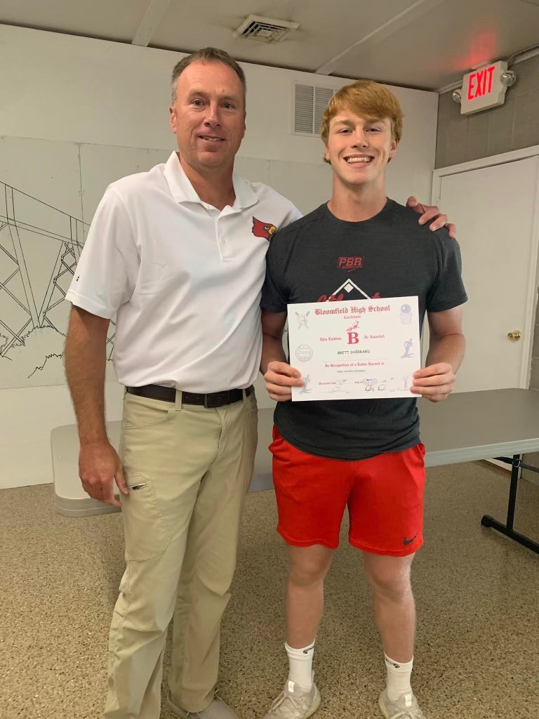 Couldn't fit all the awards Brett Sherrard earned in one pic.  Batting Champion, Top Pitcher, MVP, JL Wilson Award, IN All-Star, Greene County Mr. Baseball, Academic All-State.  One of the greatest seasons in Bloomfield history from one of the greatest kids in Bloomfield history.