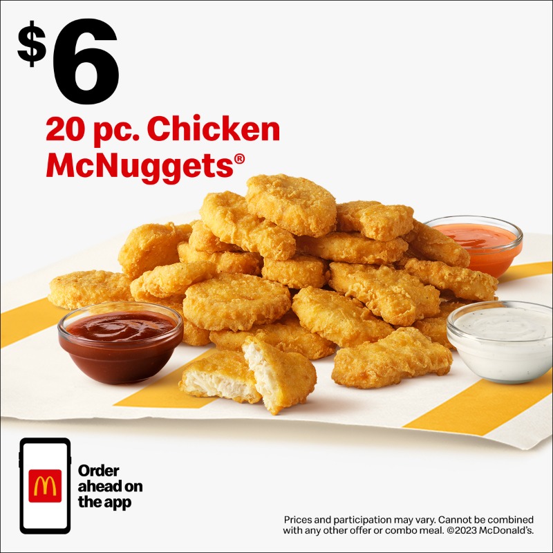 McDonald s on X Treat yourself and the crew to a 20 pc. Chicken McNuggets for just 6. X