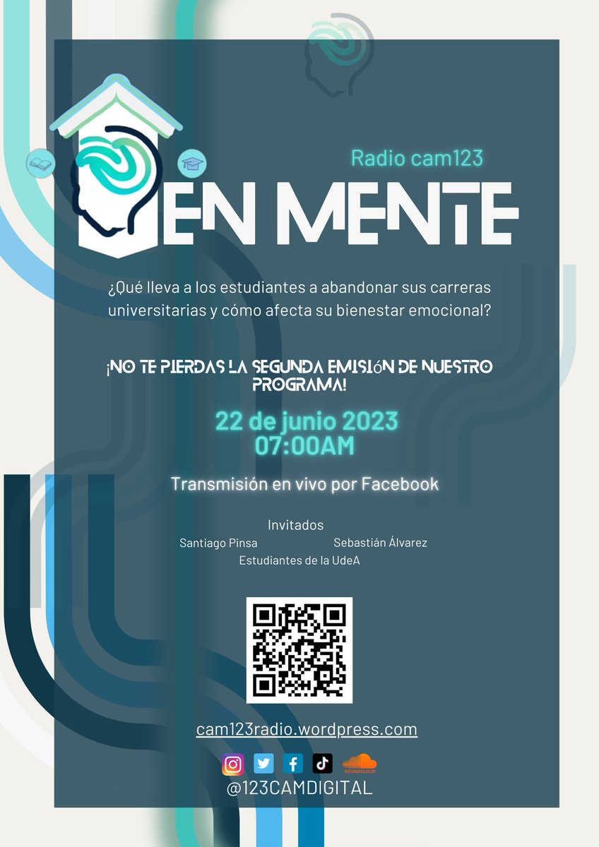 Prepárate para la emisión de EnMente👥 Escuchar sobre la salud mental y el estudio es fundamental 📷 Mañana, al medio día solo por Facebook Cam123.  
facebook.com/CAMDigital123/…

#UdeA #UniversidadDeAntioquia #Radio #ComunicacionAudiovisual #CAMUdeA