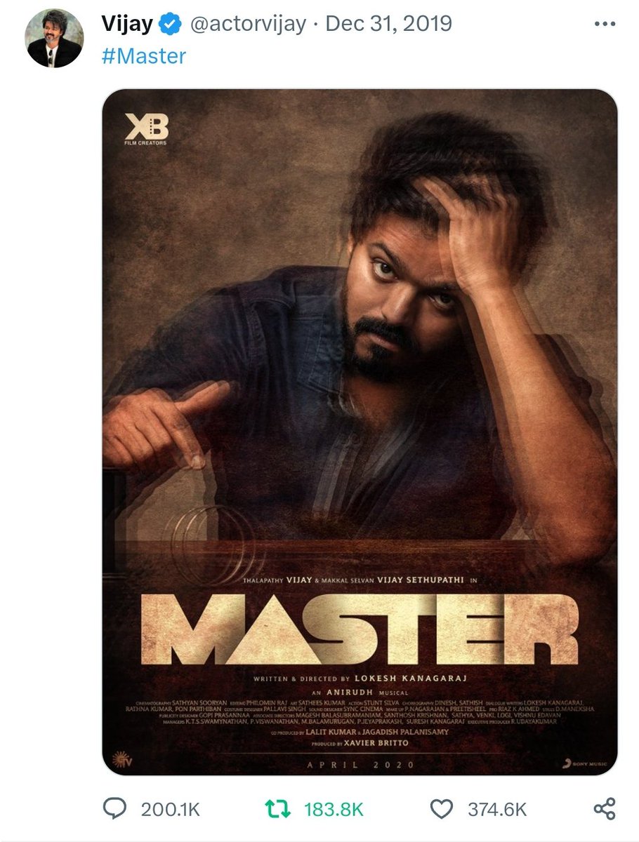 MessiXtraHQ's tweet photo. Our Highest Retweet for First look is 183K.
So what are you doing? Just retweet #LeoFirstLook on @actorvijay anna id and break the #MasterFirstLook record.✌️✌️
#HBDThаlаpаthyVIJAY https://t.co/JwAi9vGmZ1