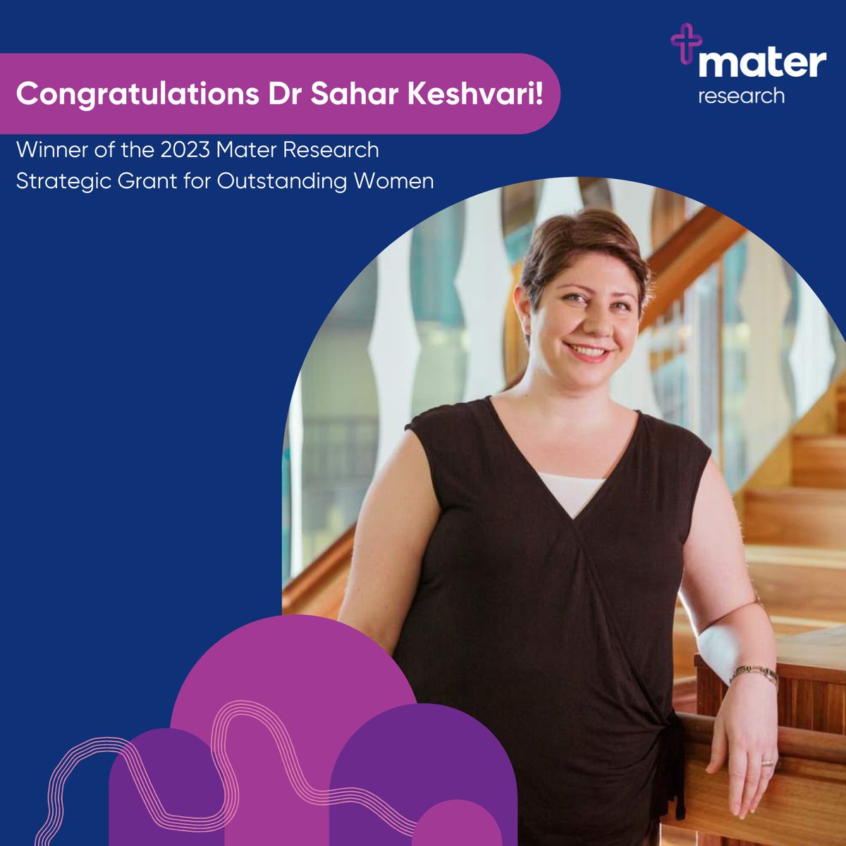 MaterResearch's tweet photo. Congrats to Dr Sahar Keshvari, who is this year’s recipient of the Mater Research Strategic Grant for Outstanding Women! Dr Keshvari is one of our rising stars in research and will use the grant to employ a Research Assistant. Learn more https://t.co/n2AOxSparv https://t.co/q1dW7mdlmr