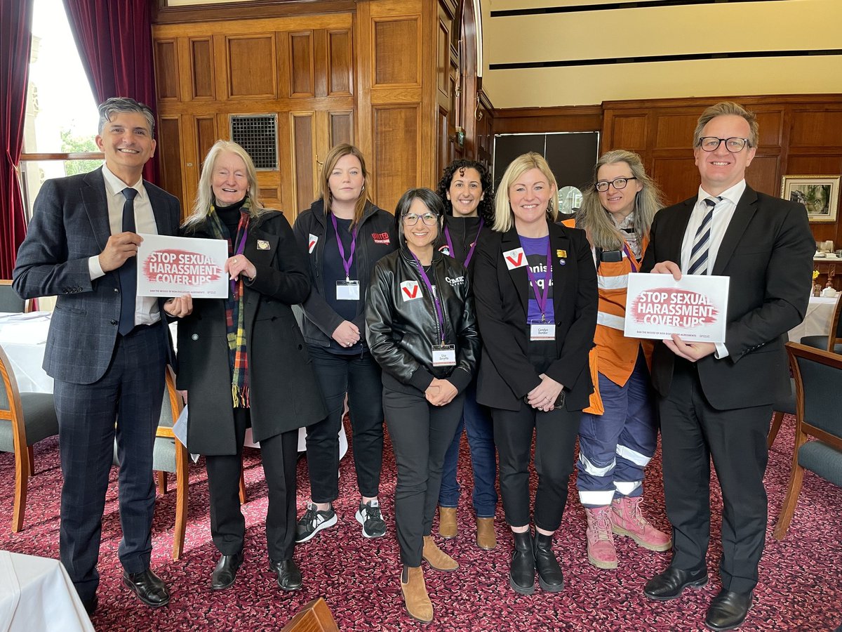 VicUnions_Women's tweet photo. Working women are talking to #springst MPs about banning non-disclosure agreements in workplace sexual harrassment cases. We need to stop corporate cover-ups to tackle #genderedviolence. https://t.co/F4WegEh0oi