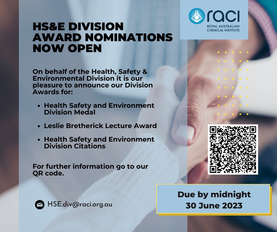 HS&E Division Awards - NOW OPEN Close midnight 30 June 2023.
#OzChem #HS&E