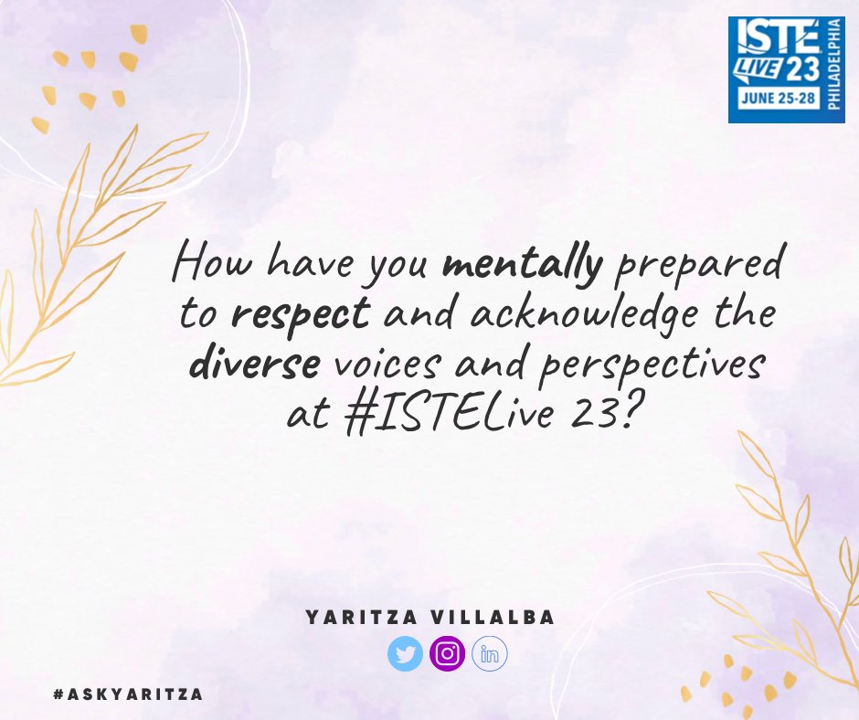 Folks attending #ISTELive 23 and those who will be #NotAtISTE, I shared this question below during a live event and feel the need to share it here! 

How have you mentally prepared to repack and acknowledge the diverse voices and perspectives at @ISTEofficial ?