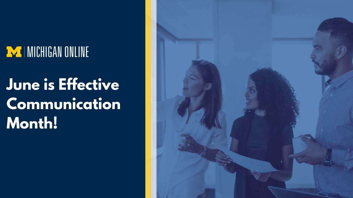 UMichOnline's tweet photo. Explore the ways in which you can become a better presenter, listener, and leader alongside world-class faculty from the University of Michigan this #EffectiveCommunicationMonth.

Start by checking out our Art of Effective Communication Collection: https://t.co/sLxQKBbvLf https://t.co/9Klmu6jRrj