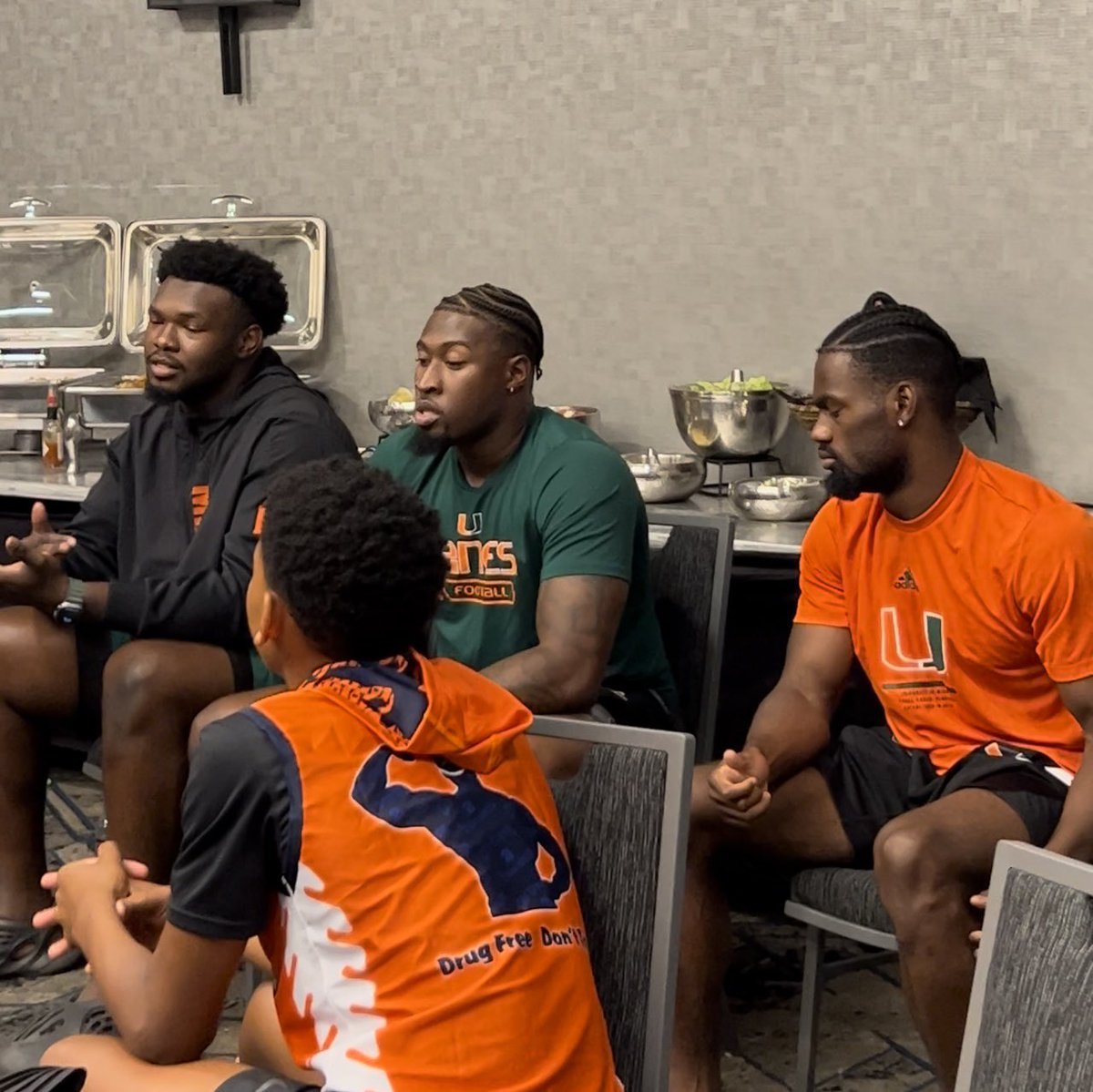 CS2SA's tweet photo. Salute to CS2SA alumni and @CanesFootball Jalen Rivers, Chantz Williams and Mike Redding for speaking to our athletes at dinner. We are extremely proud of you guys. Keep applying that pressure. @JalenRivers01 @_chantzler @ReddingIII #DrugFreeDontTryMe https://t.co/2aLbvyGCId