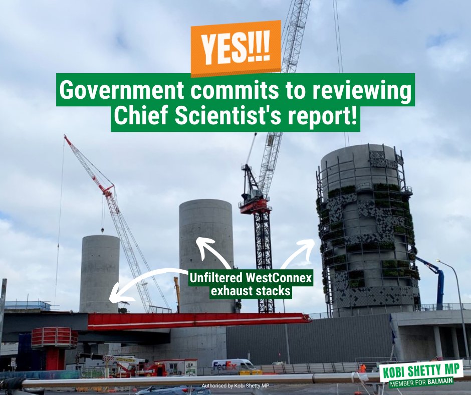 Our community has just won a review of the Chief Scientist's road tunnel air quality report in regards to WestConnex's exhaust stacks! 👏 

With new research showing traffic pollution is worse on our health than previously understood, this report review is critical. #NSWPol