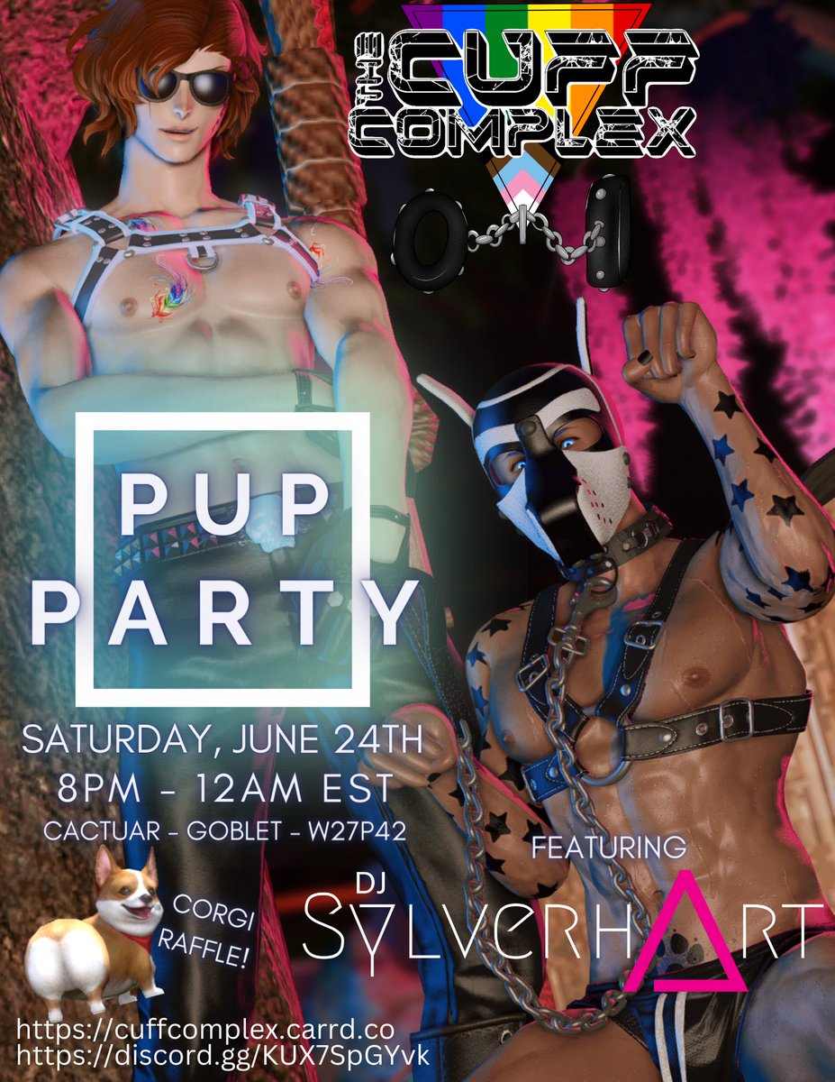 MoncuexXIV's tweet photo. Hello lovies!  Come join us Saturday, June 24th, 2023 for our Pup Party!  Pups!  Handlers!  Voyeurs!  DJ Sylverhart mixing allllll night!
#CuffComplex
https://t.co/ElhccFCcYF
https://t.co/SYq2N2YELO https://t.co/zpSO6pfmxl