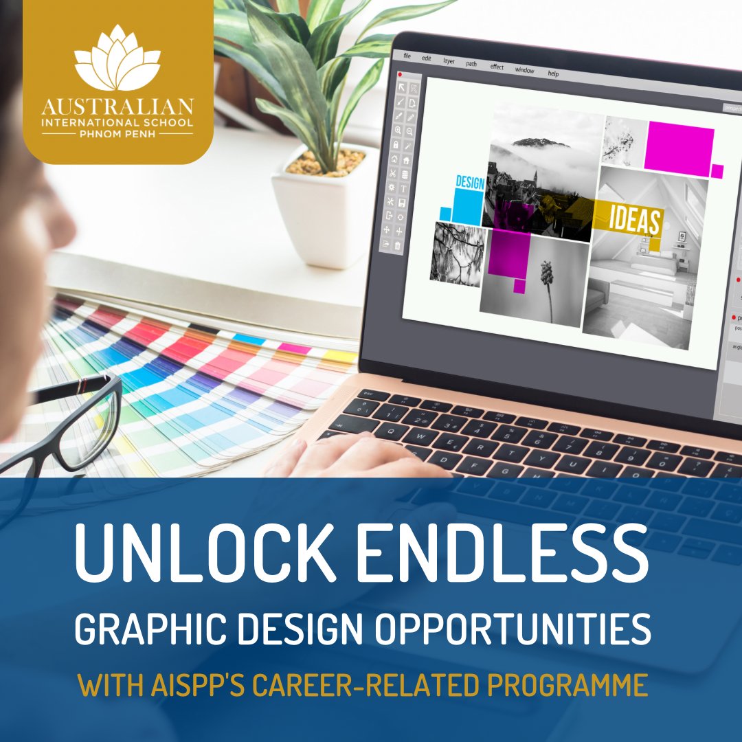 AISPPCambodia's tweet photo. Jumpstart your graphic design career with AISPP's career-related programme. As an AISPP student, you'll gain invaluable experience and endless opportunities to jumpstart your university studies. Enroll now for success! 
Read more: https://t.co/14mM7ufmqZ https://t.co/xSdzBOUTZ4