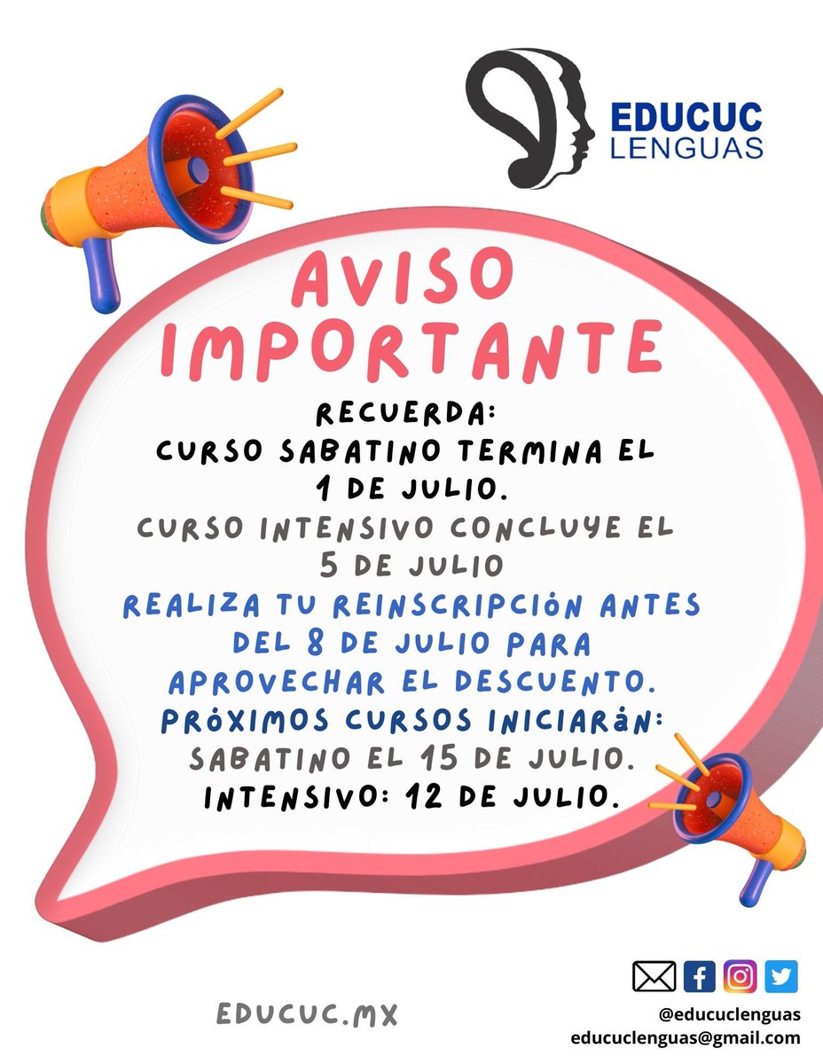 educuclenguas's tweet photo. ¡Aprovecha el descuento si te reinscribes a tu siguiente curso antes del 8 de julio! https://t.co/6i0fI4UpJq