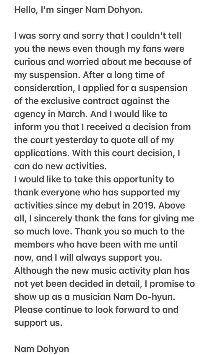 NDHFEEDS's tweet photo. #DOHYON official statement via naver. 

🔗 https://t.co/KqKxuoor5I https://t.co/8oYvm9QpCB