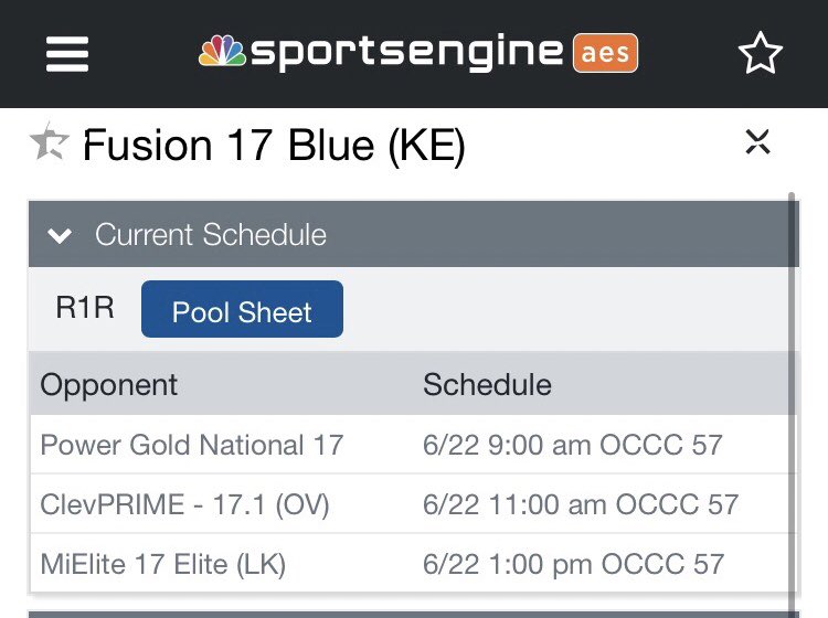 Fusion u17 Blue AAU Nationals Schedule 6/22!!