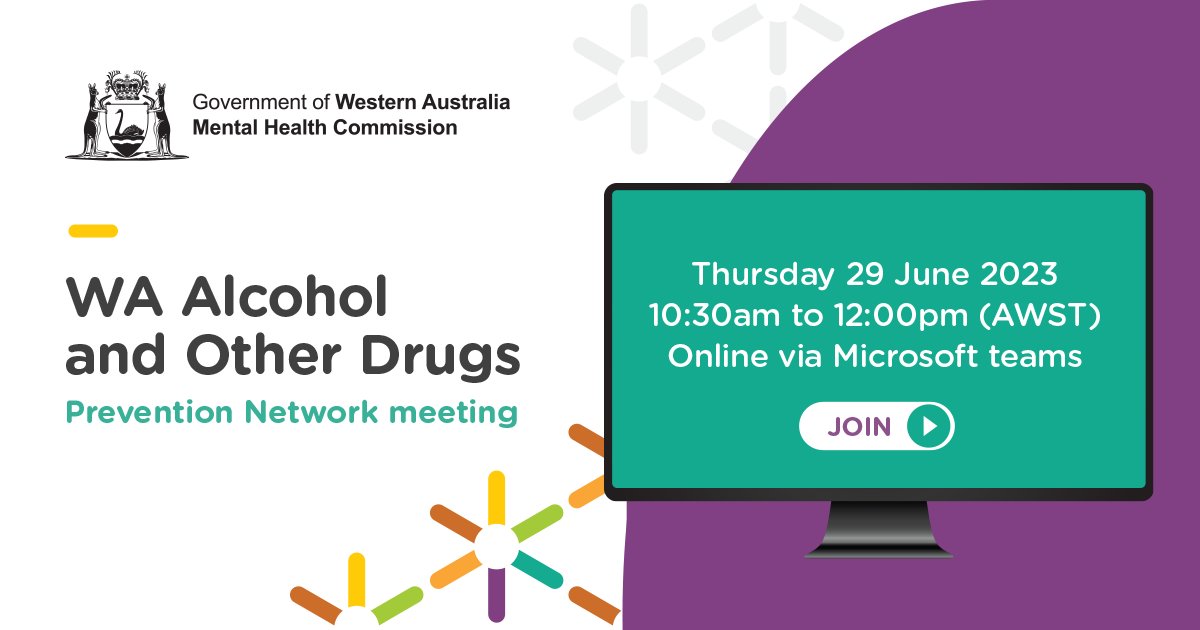 Join our WA Alcohol and Other Drugs Prevention Network meeting!

Thursday 29 June 2023, 10:30 am – 12:00 pm

Click here for meeting details: bit.ly/43XG4mb