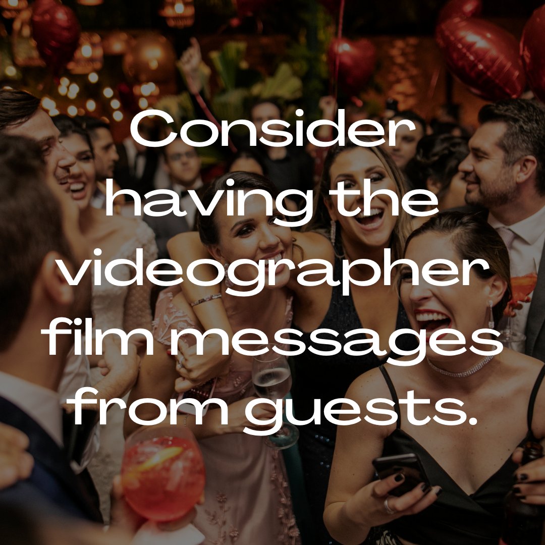 Consider having the videographer film messages from guests.

#WeddingVideographer #WeddingVideography #WeddingFilms #BrideToBe #WeddingPlanning #WeddingInspiration #WeddingDay #WeddingMemories #WeddingCinematography #SayIDo