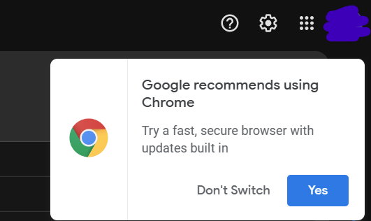 Dear @Microsoft   

Why is @gmail recommending @googlechrome ?

Is your @MicrosoftEdge not secure? I am on the latest windows 10
Is it an #UnhealthyMarketing practice?

CC @Google @MicrosoftHelps