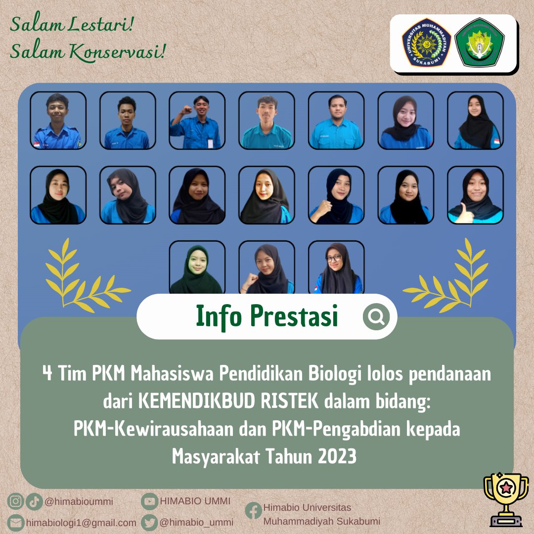 himabio_ummi's tweet photo. [INFO PRESTASI]

Salam Lestari
Salam Konservasi

HIMABIO mengucapkan Selamat dan Sukses kepada
Tim PKM Biologi yang lolos Pendanaan dari KEMENDIKBUD RISTEK 2023 https://t.co/Lu2nOBSdVa