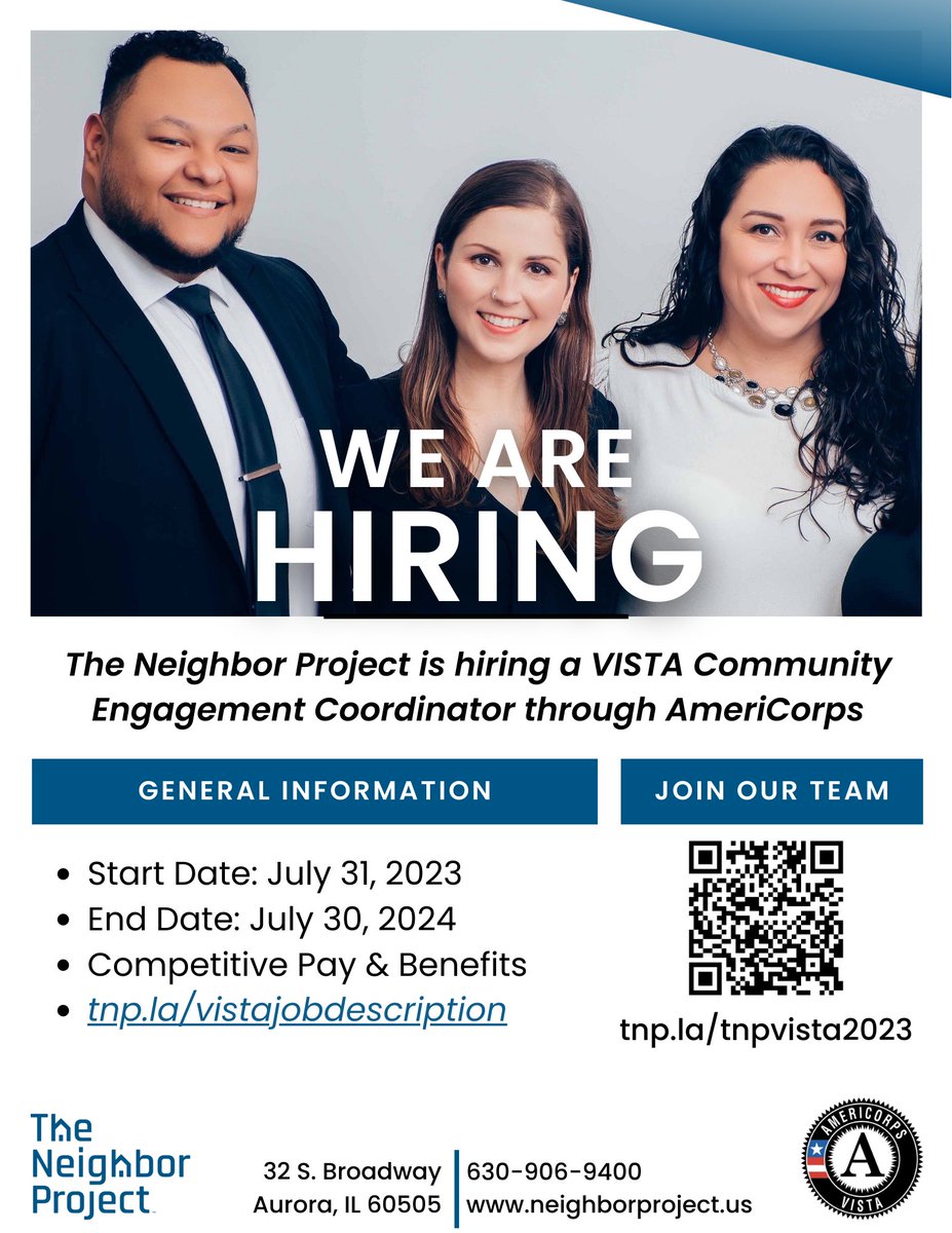 tnpaurora's tweet photo. Now hiring for a special assignment! Learn more about how you can serve the community by scanning the QR code! #cityofaurorail #americorps #neighborworks https://t.co/SJd9p9k3uW