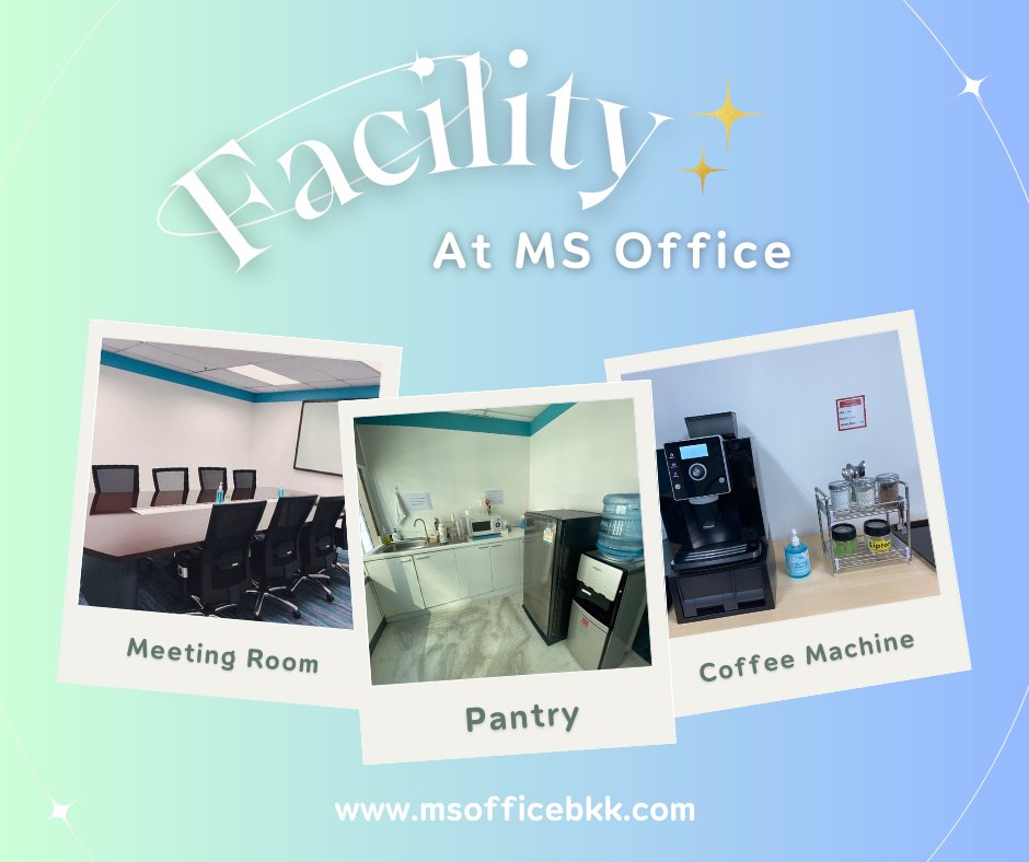 At MS Office, we've got it all! 
From coffee machines and meeting rooms to a stocked pantry. 
We take care of cleaning, mail, and more. Your satisfaction is our priority! ✨

#rentaloffice #officeforrent #officeforrentbkk #officeforrentasok #asok #mrtsukhumvit #sukhumvit #btsasok