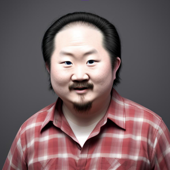 Gameknighteru's tweet photo. @badfriends_pod I prompted AI with nothing but "Bobby Lee" and this is what came up. Oh my god. https://t.co/Wt6jC8umf5