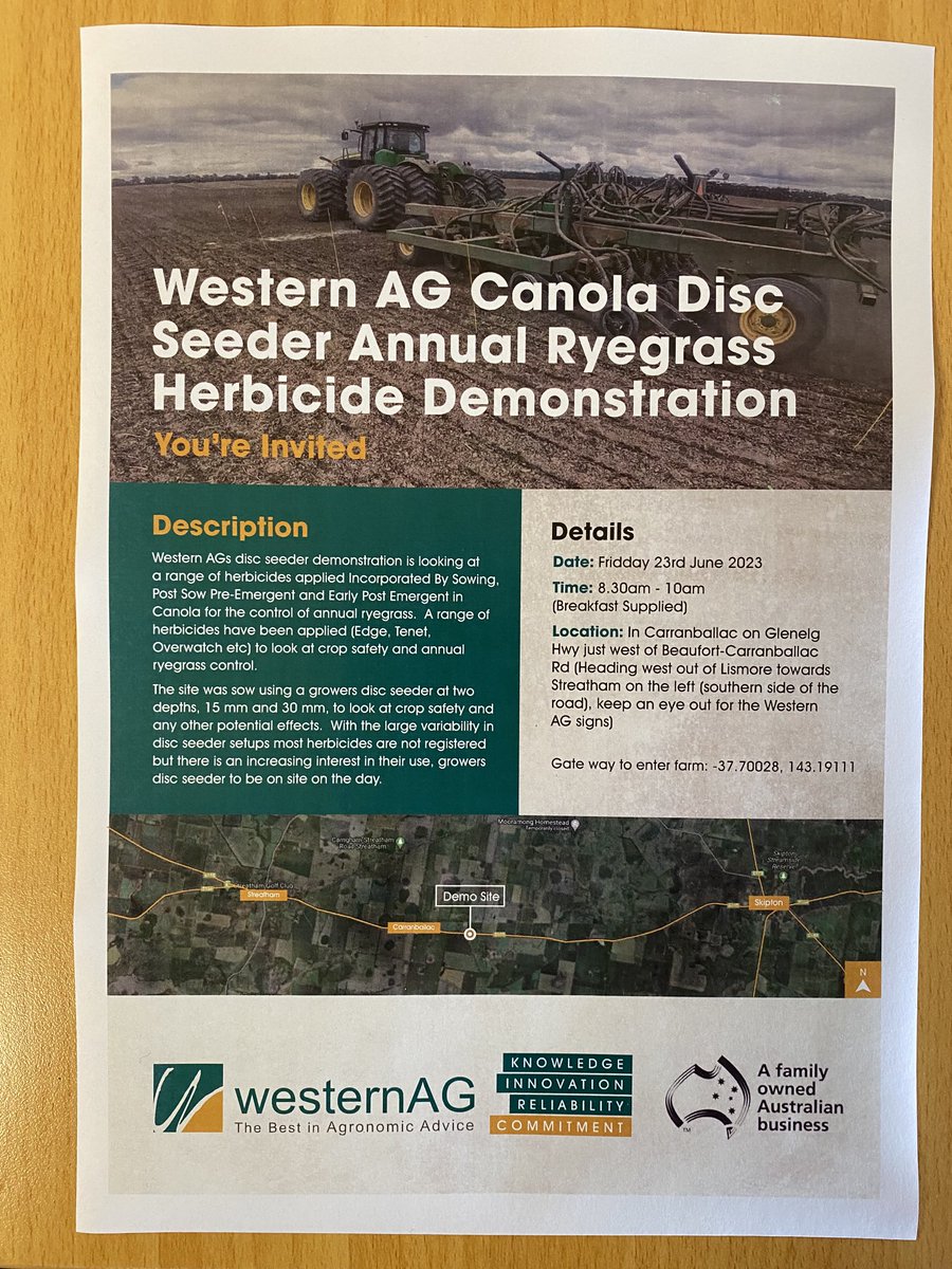 Phil_WesternAG's tweet photo. Invite for tomorrow morning. Really interesting trial with new and existing herbicides being used in different ways. All growers welcome. Please text or call for catering. Hope you can make it. https://t.co/njlKpJKW3D