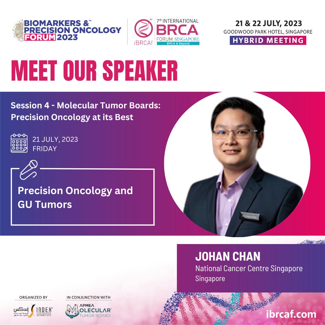 Meet one of our speaker Dr. Johan Chan who will be sharing #PrecisionOncology and #GUTumors on Day 1 for The Biomarkers & Precision Oncology Forum (BPOF) & 7th International BRCA Forum at Goodwood Park Hotel, Singapore on July 21 & 22, 2023.