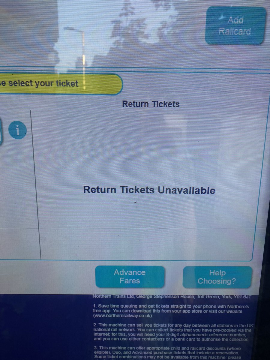 Unable to purchase return tickets from Woodsmoor to Leeds today via @northernassist machine at Woodsmoor. How come?