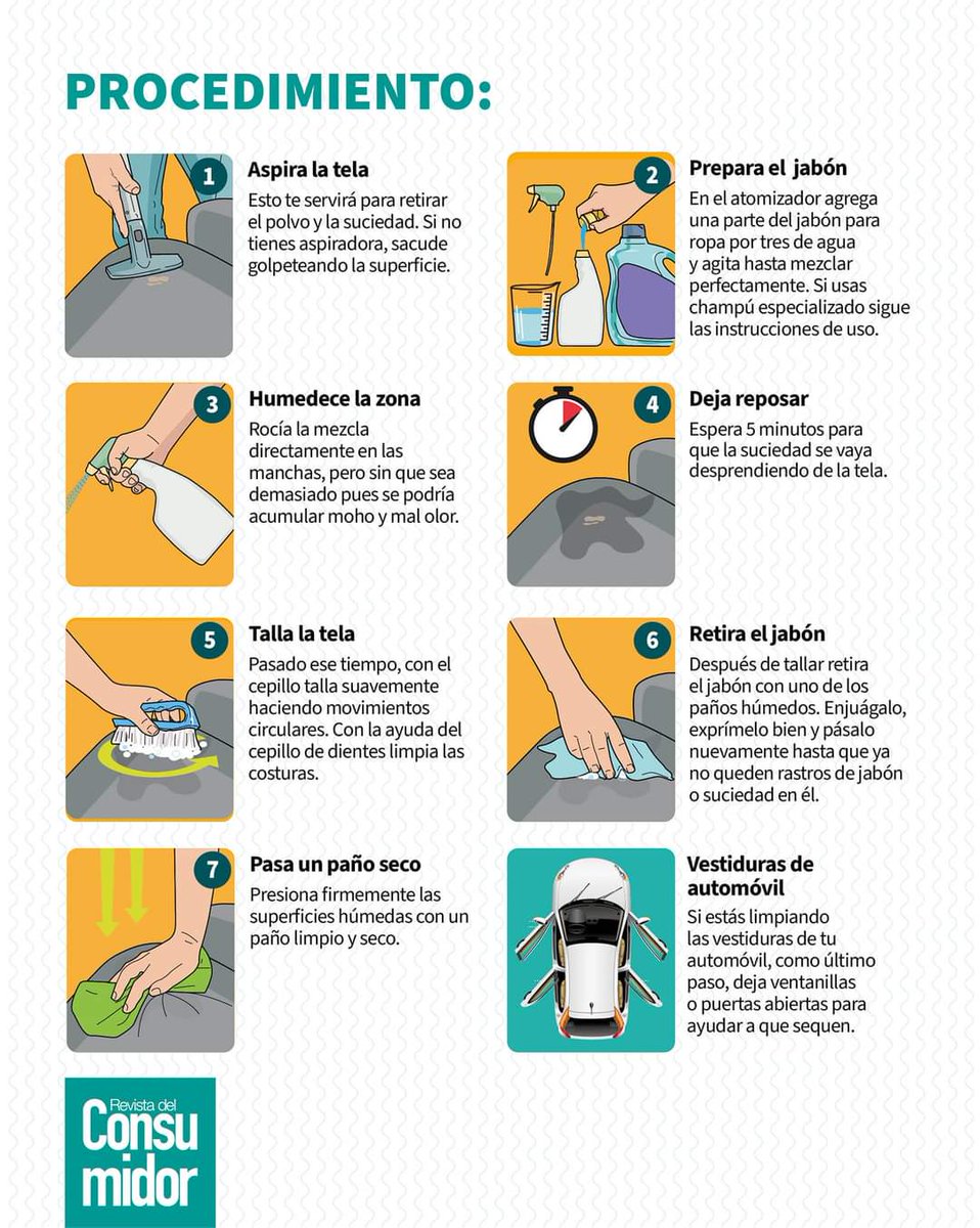 RdelConsumidor's tweet photo. 😃 Olvídate de las manchas en tus sillas, sillones o en las vestiduras de tu coche. Aquí te decimos cómo quitarlas, sigue estos pasos y #HazloTúMismo. https://t.co/i1zKwCT9k1