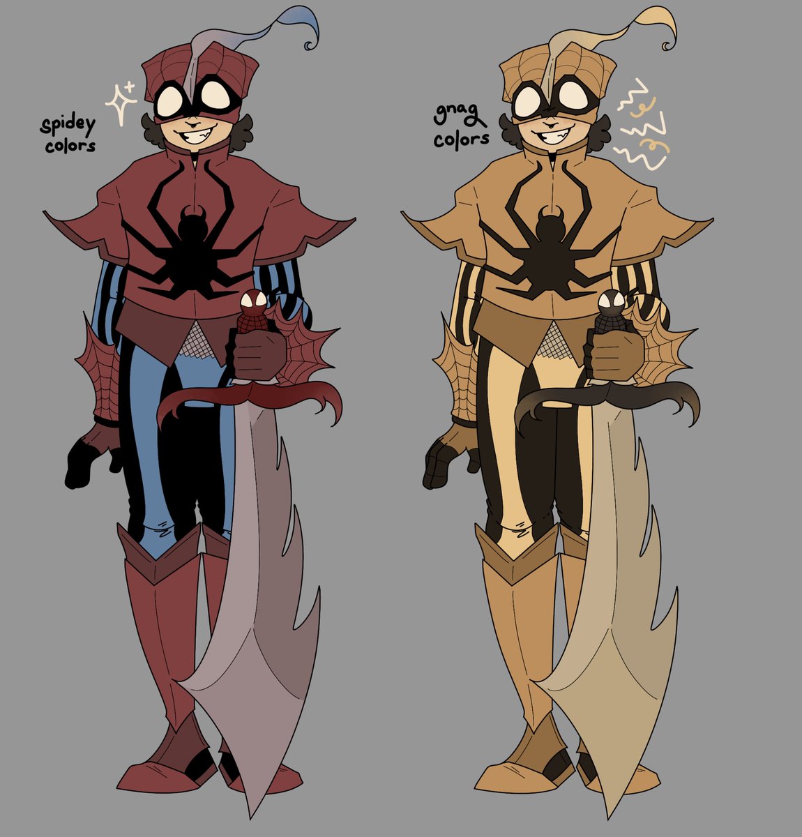 wolfille's tweet photo. i made a #spidersona. he’s a high fantasy knight but in like a silly dnd campaign way. his gimmick is his big stupid impractical sword. is this anything? https://t.co/sPrmC70z5C