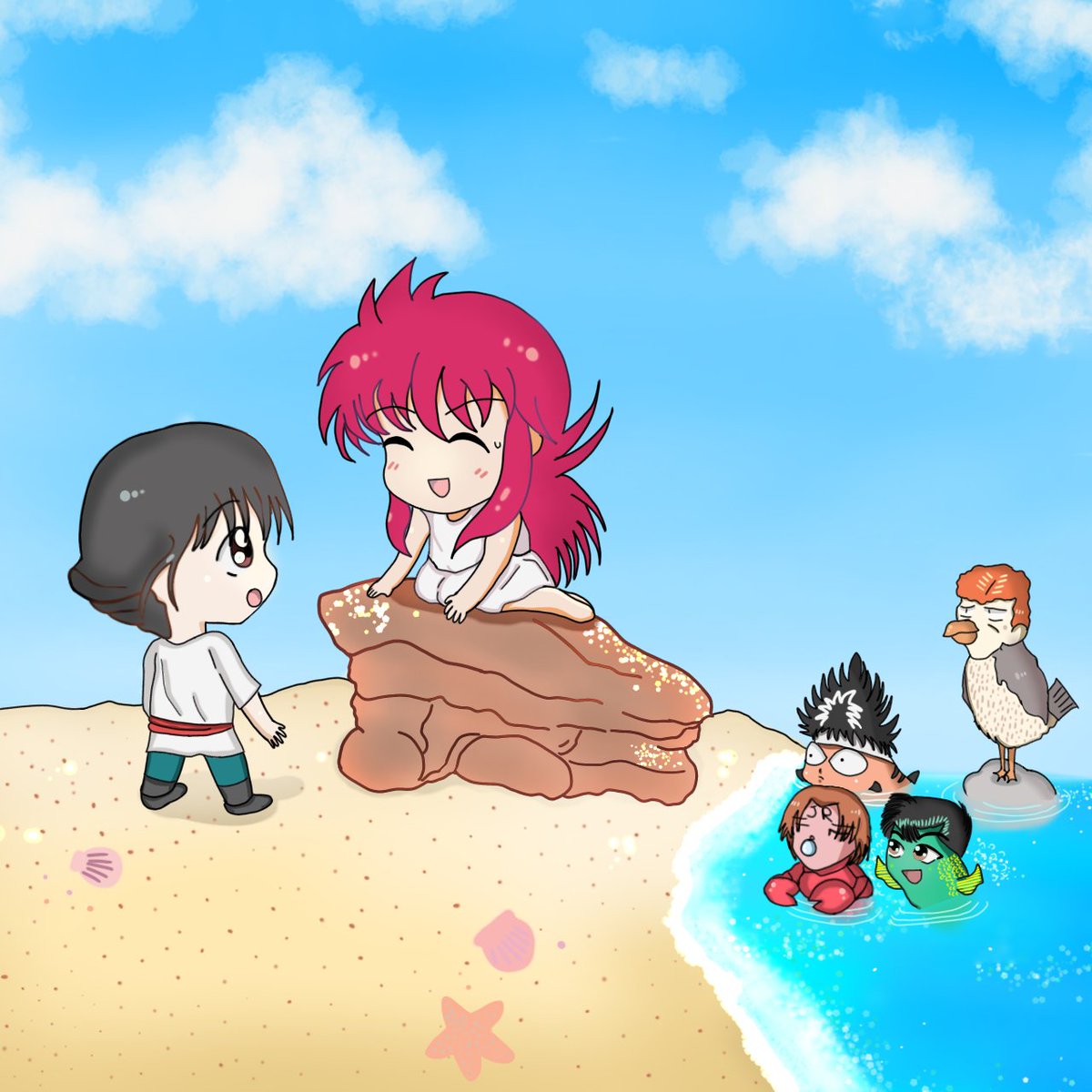 rosepetalsfor2's tweet photo. ☀️Happy first day of summer 2023!🏖 I was thinking about Kuramaya &amp; Disney's animated movie, "The Little Mermaid." I was inspired by one scene.🌊 #kuramaya #yyh #kurama #maya #mayakitajima #yuyuhakusho #fanart #Disney #parody #TheLittleMermaid #蔵馬 #蔵麻弥 #喜多嶋麻弥 #幽遊白書 https://t.co/z14yDwzVaM