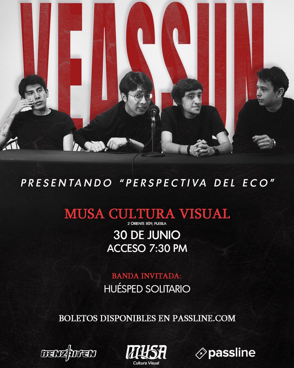 Amigos de Puebla, nos vemos este viernes 30 de junio en Musa Cultura Visual ❤️

Boletos disponibles en: passline.com/eventos/veassu…