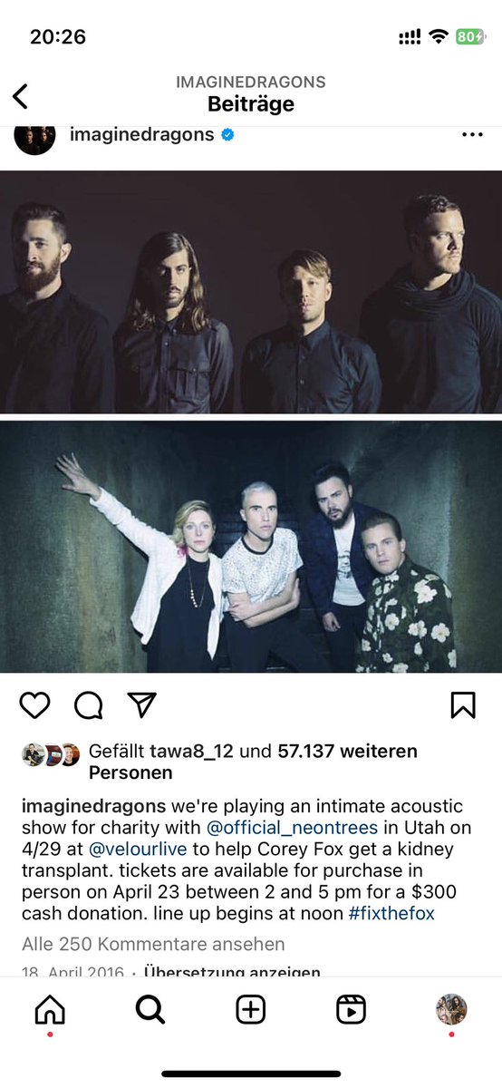 projectIDNew's tweet photo. Imagine Dragons Fact of the Day: The band took their first steps in the music business with gigs at Club Velour in Provo. When they heard in 2016 that the owner, Corey Fox, needed a kidney transplant, ID and @neontrees held a benefit concert to raise money for him. #fixthefox https://t.co/OGSRixoDN0