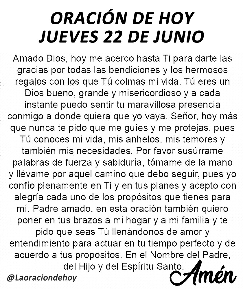 Oración diaria para hoy jueves 22 de junio de 2023.