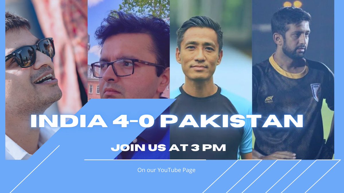 See you guys at 3pm today. We look back at @IndianFootball 4-0 win over @TheRealPFF in #SAFFChampionship2023 Will also be joined by Ali Ahsan, Editor of @FootballPak to give us all the insights from the Pakistan camp❤️ #IndianFootball #SunilChhetri #SAFF2023 #420Grams