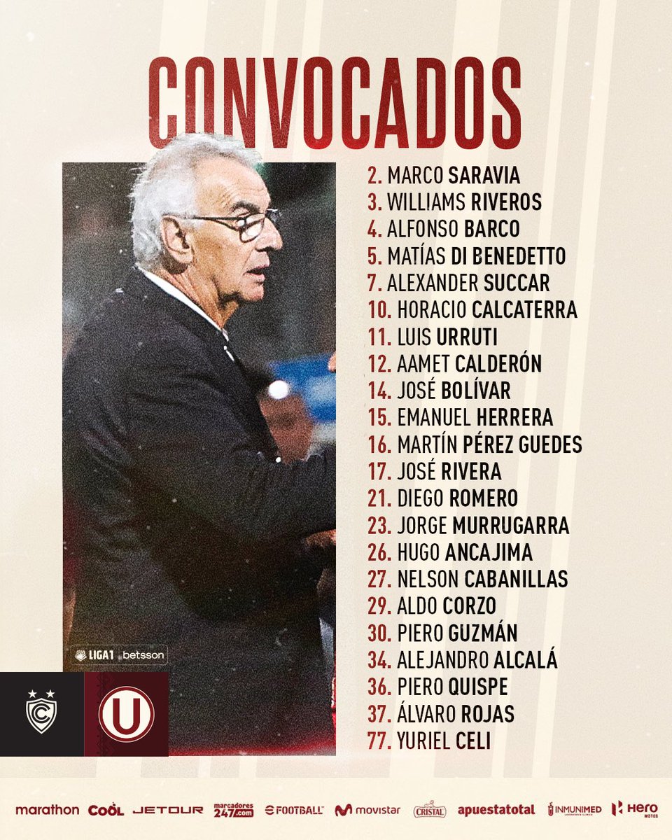 𝙇𝙞𝙨𝙩𝙖 𝙤𝙛𝙞𝙘𝙞𝙖𝙡 ✍️ Estos son nuestros convocados para enfrentar a @Club_Cienciano por la #Liga1Betsson Clausura. #ConLaUHastaElFinal