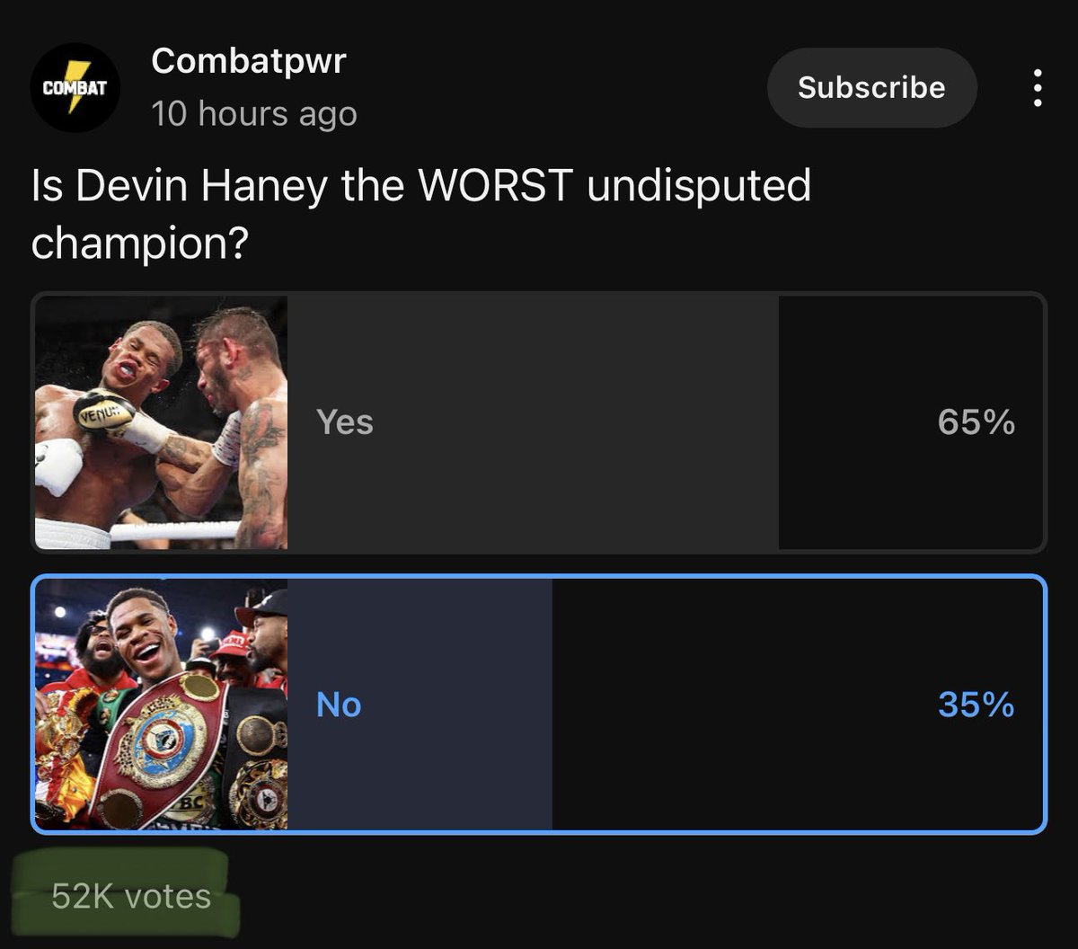 The DISRESPECT for Devin Haney is insane. I poke fun at him at times, but what you can’t deny is he is the youngest undisputed champ in the 4 belt era and just got the biggest win of his career over a future hall of famer in Loma on PPV.  I can’t wait to see what’s his next move…