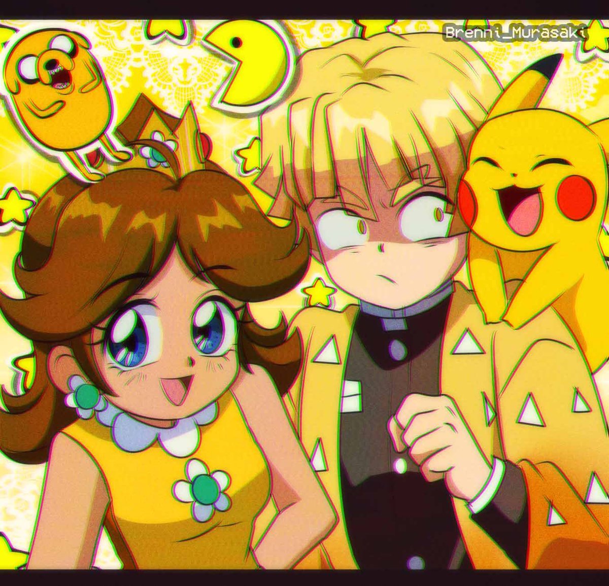 💛💛💛
.
.
.
#princessdaisy #zenitsuagatsuma #pikachu #jakethedog #pacman #supermariobros #kny #pokemon #adventuretime #90sanimestyle #clipstudiopaint