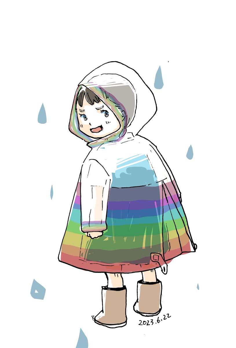 solo 1girl boots raincoat rain white background smile  illustration images